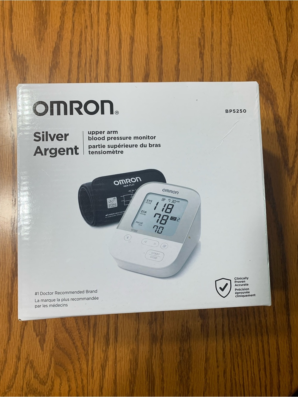 Omron upper arm blood pressure monitor.